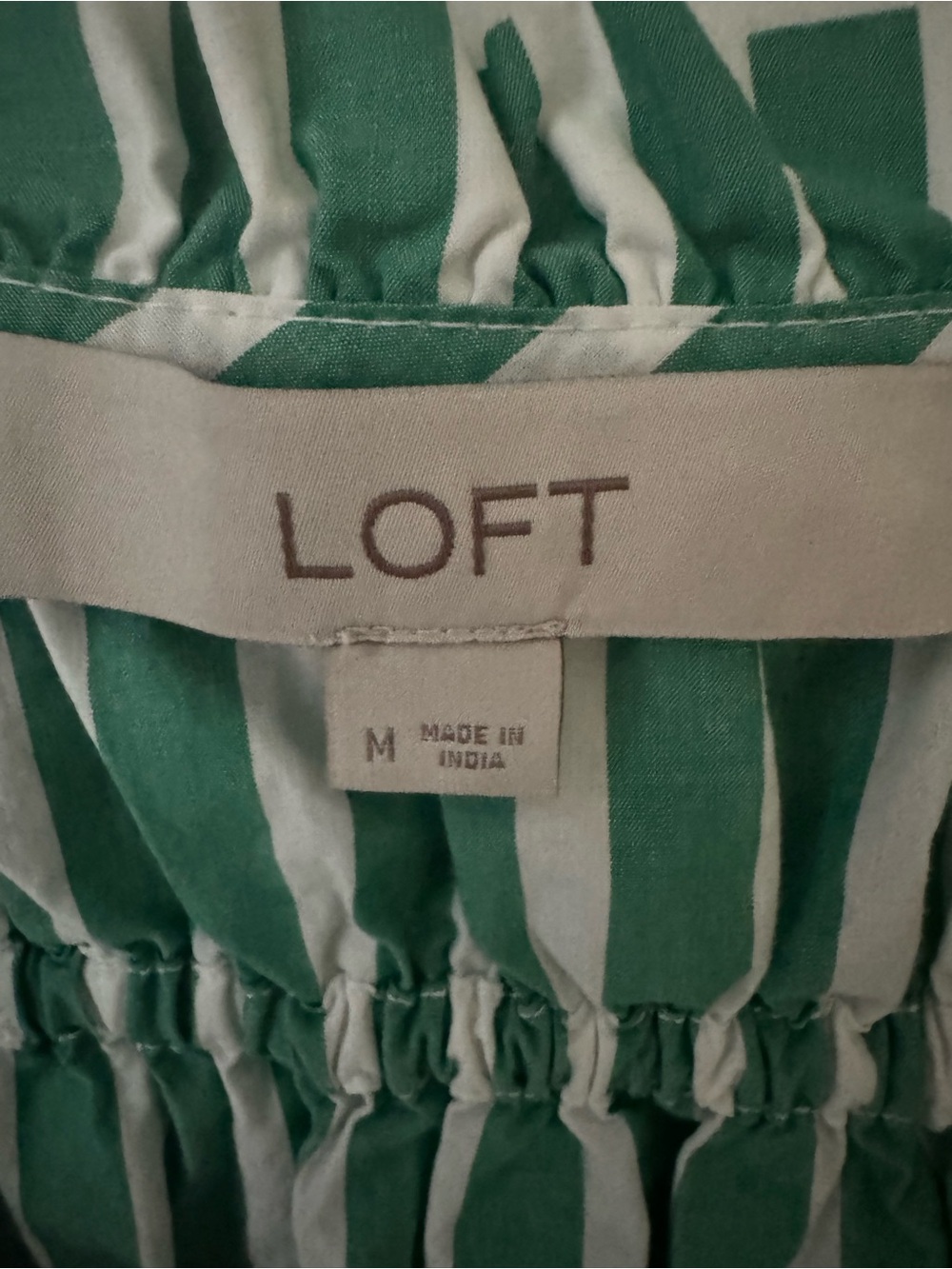 LOFT Green & White Striped Ruffle Tie-Front Peplum Camisole - Picture 2 of 3